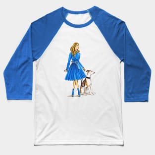 Lady in Blue and Her Dog Baseball T-Shirt